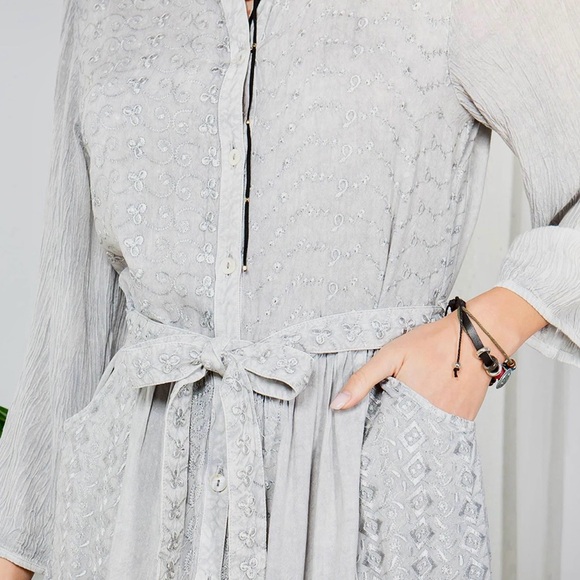 Bohemian Baby Doll Button Down Shirt Dress in Light Gray Size L NWT - Picture 5 of 14
